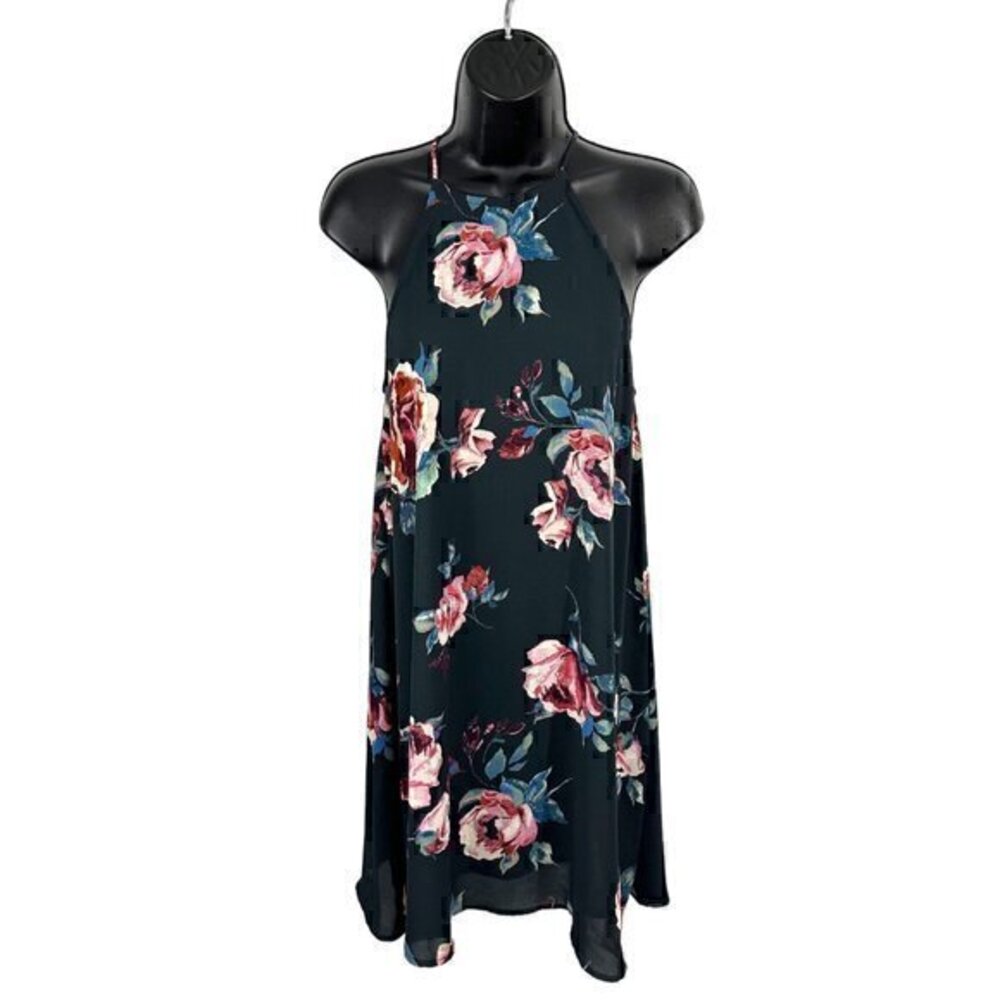 Everly Floral Print Halter Neckline Mini Shift Dress‎ Blue Pink Size Small